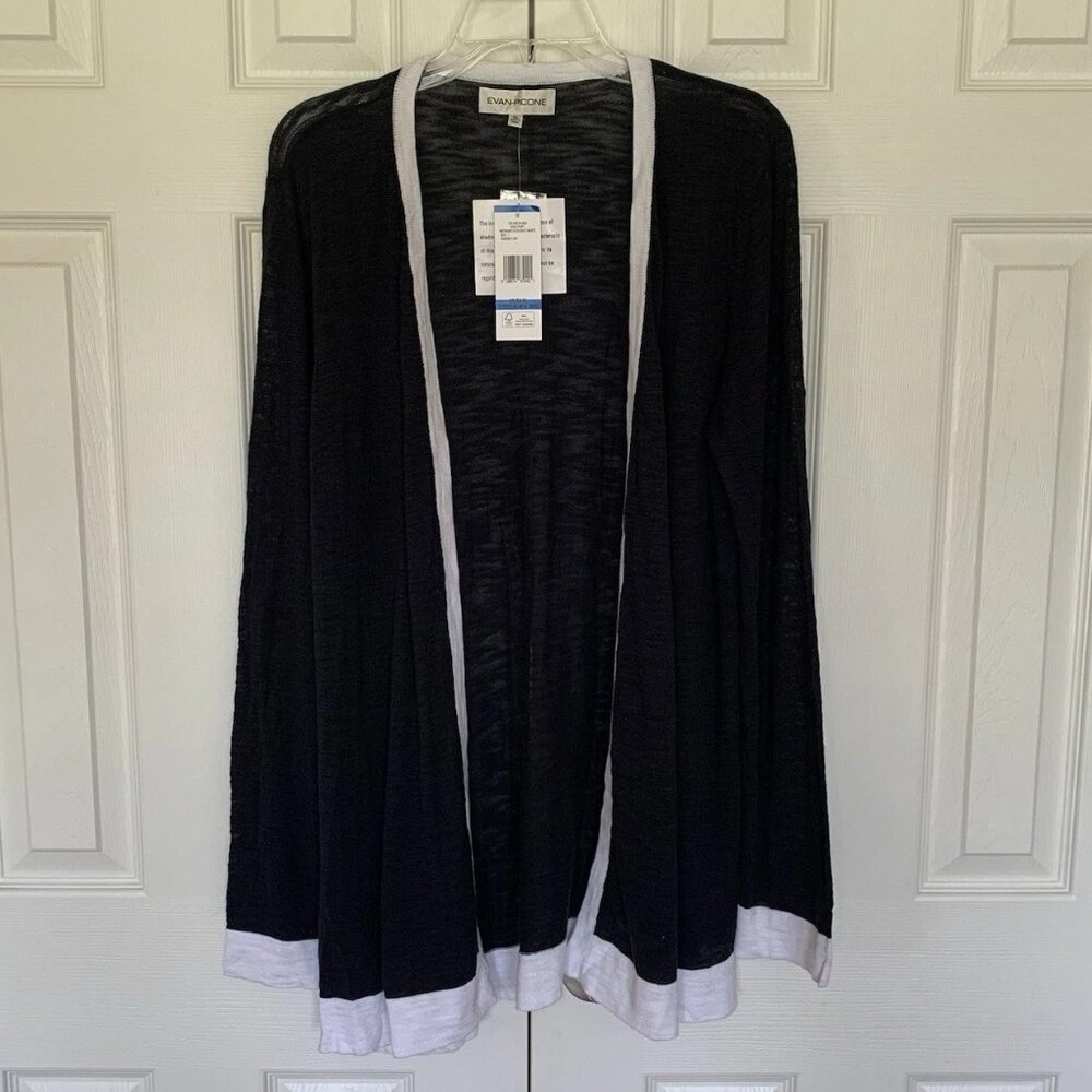 Evan Picone Open Cardigan Sweater Women Size XL Blue Dark Navy Knit Cotton NWT
